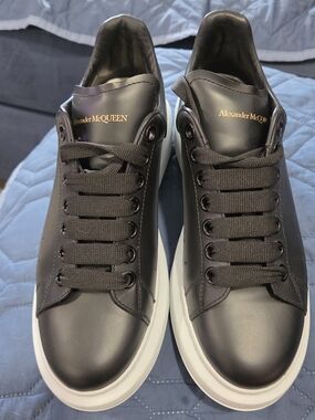 Alexander McQueen Black Leather Sneakers with White Platform Sole